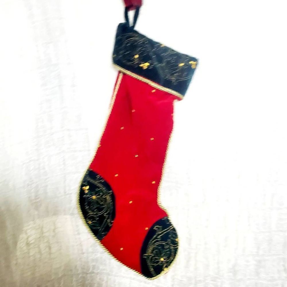 Vtg Red & Green Velvet Christmas Stocking